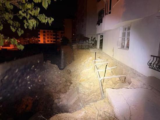 انزلاقٌ أرضيّ أثناء أعمال حفرٍ يستدعي إخلاء عمارةٍ من 5 طوابق بولاية طنجلي التركية