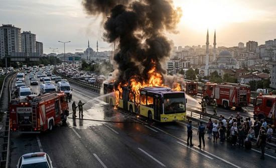 حريق داخل متروبوس إسطنبول