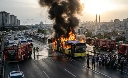 حريق داخل متروبوس إسطنبول