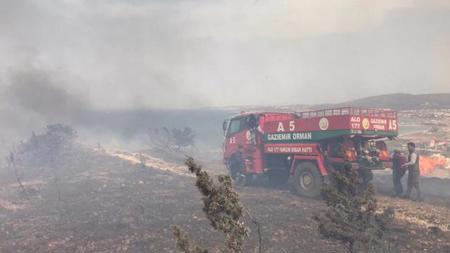 اندلاع حريق هائل في منطقة عشبية بإزمير