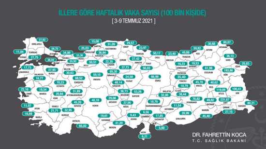 تركيا.. خريطة توزيع معدل إصابات كورونا خلال الأسبوع الأخير