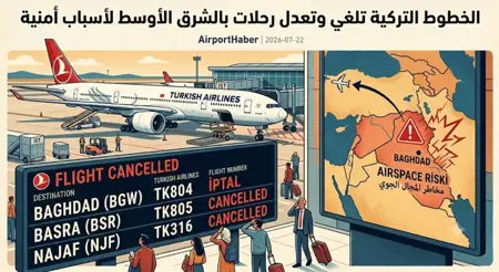 الخطوط التركية تلغي وتعدل رحلات بالشرق الأوسط لأسباب أمنية