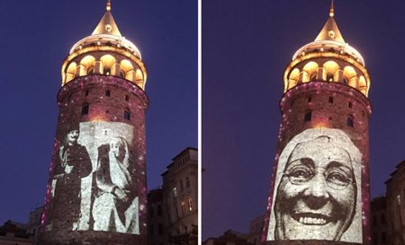 برج غلاطة التاريخي في إسطنبول يتزين بصور الأمهات