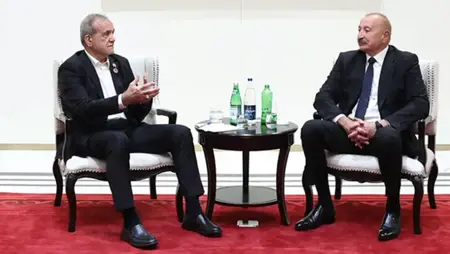 «اشرب من ماء أذربيجان».. حوار تركي عفوي بين علييف وبزشكيان يخطف الأضواء في بشكيك