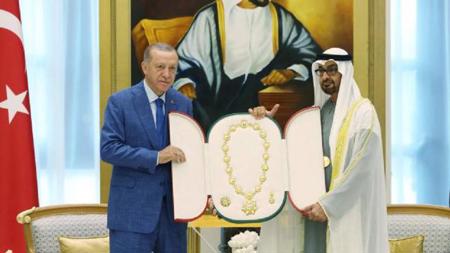 رئيس الإمارات يسلم أردوغان "وسام الدولة" 