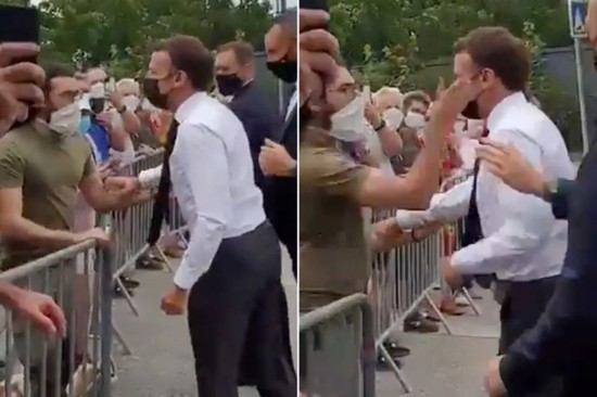 الرئيس الفرنسي يتلقى صفعة على وجهه من أحد المواطنين