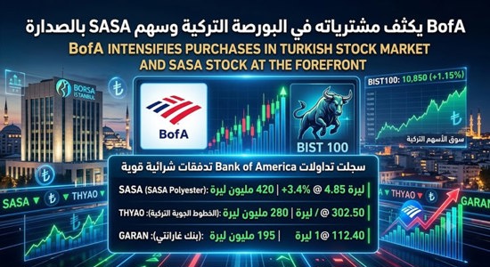 BofA يكثف مشترياته في البورصة التركية وسهم SASA بالصدارة