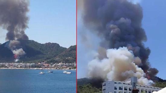 نشوب حريق هائل في غابات مرمريس يهدد الفنادق والمنازل