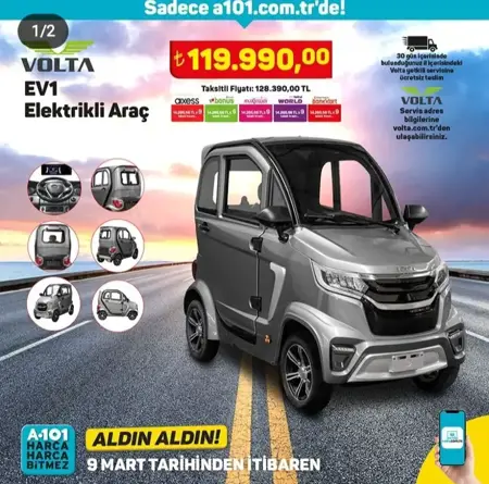 متاجر A101 تعرض سيارة كهربائية للبيع بسعر مميز