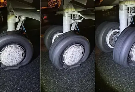 لحظات متوترة في مطار إسطنبول.. انفجار إطارين بعد الهبوط