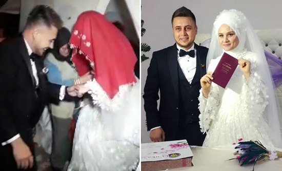 عروسان تركيان يزفان من خيمة "أفاد" في مانيسا