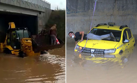 إنقاذ سائق من الغرق في مياه الأمطار بعد إنجراف سيارته
